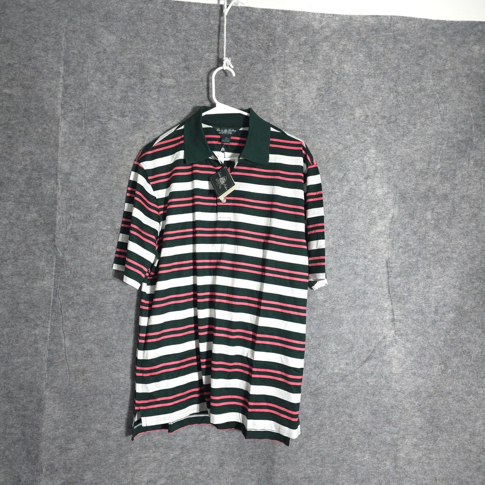 Brooks Brothers Country Club Men Medium Green Striped Mercerized Golf Polo Shirt